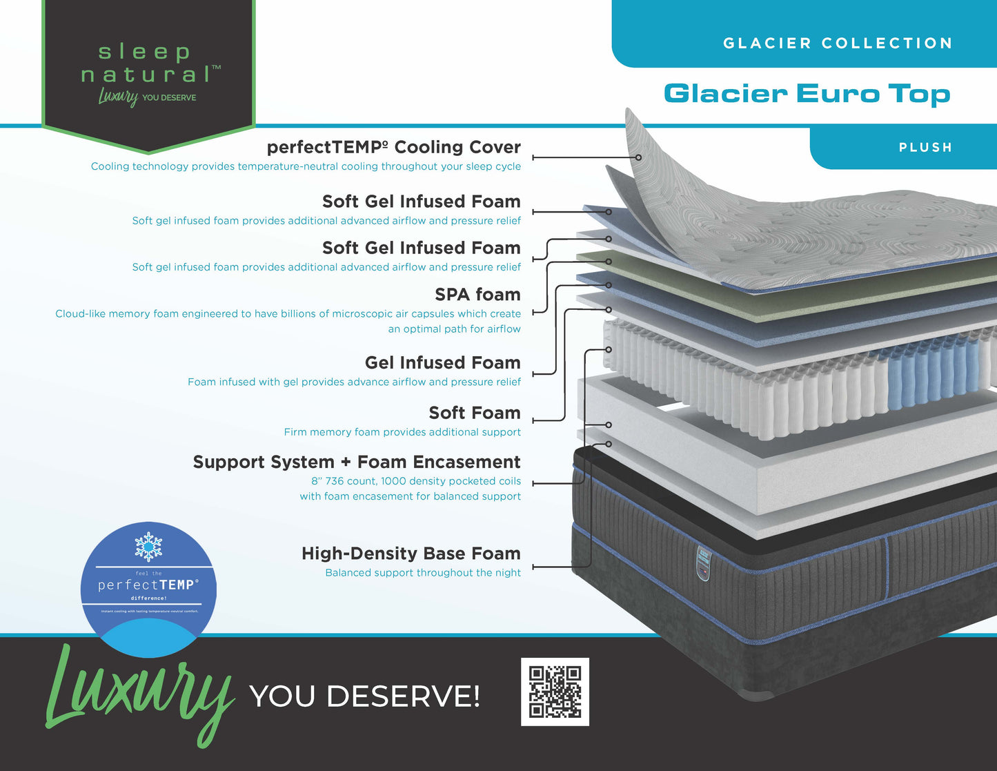 Glacier Eurotop - Plush Mattress 10 Years Warranty